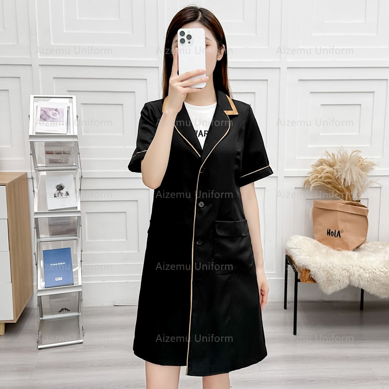 Medical Lab Hospital - 黒美容制服美容師ローブ女性サロン白衣ナース制服医療スクラブピンク病院スパ作業服ロゴ