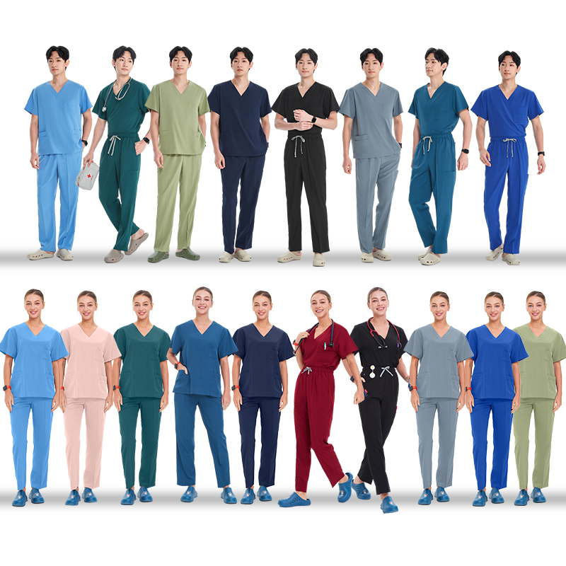 Medical Lab Uniform - 速乾性ユニセックススクラブユニフォームセット医療病院歯科クリニック外科医看護師美容院作業服衣装 S23