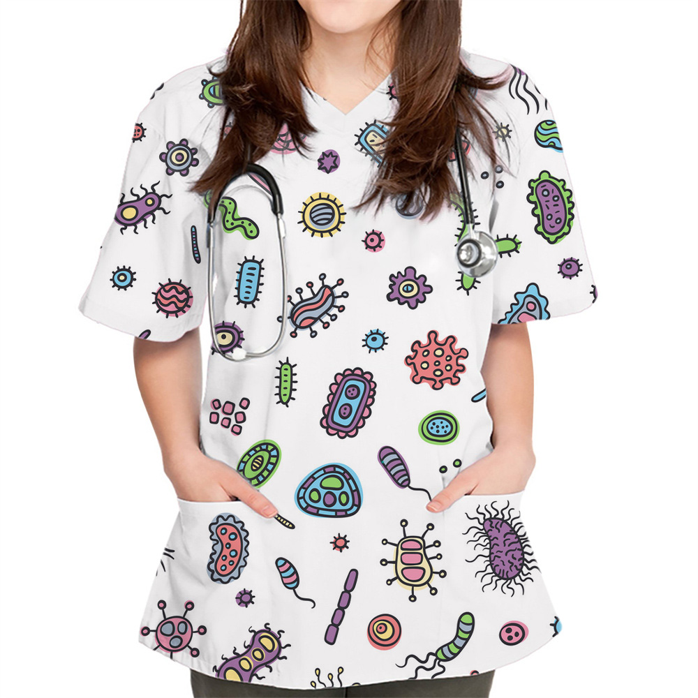 新しい女性トップスバクテリオグラムプリント薬剤師獣医看護師フ - Medical Lab Uniform のレビューと価格