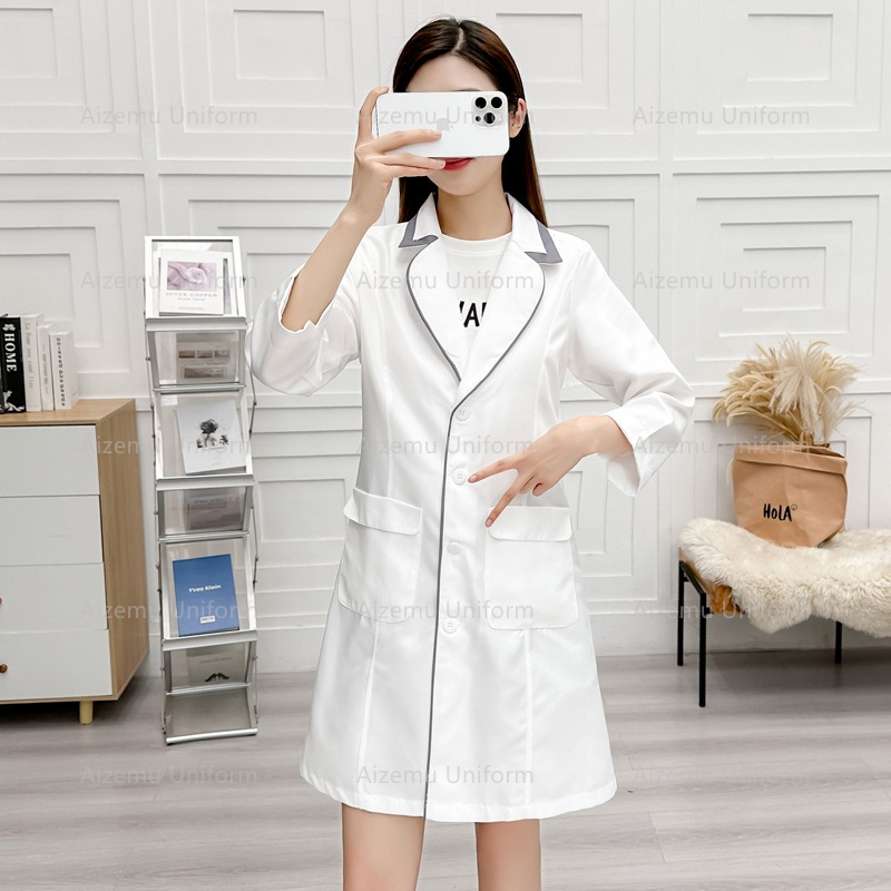 黒美容制服美容師ローブ女性サロン白衣ナース制服医療スクラブピ - Medical Lab Hospital のレビューと価格