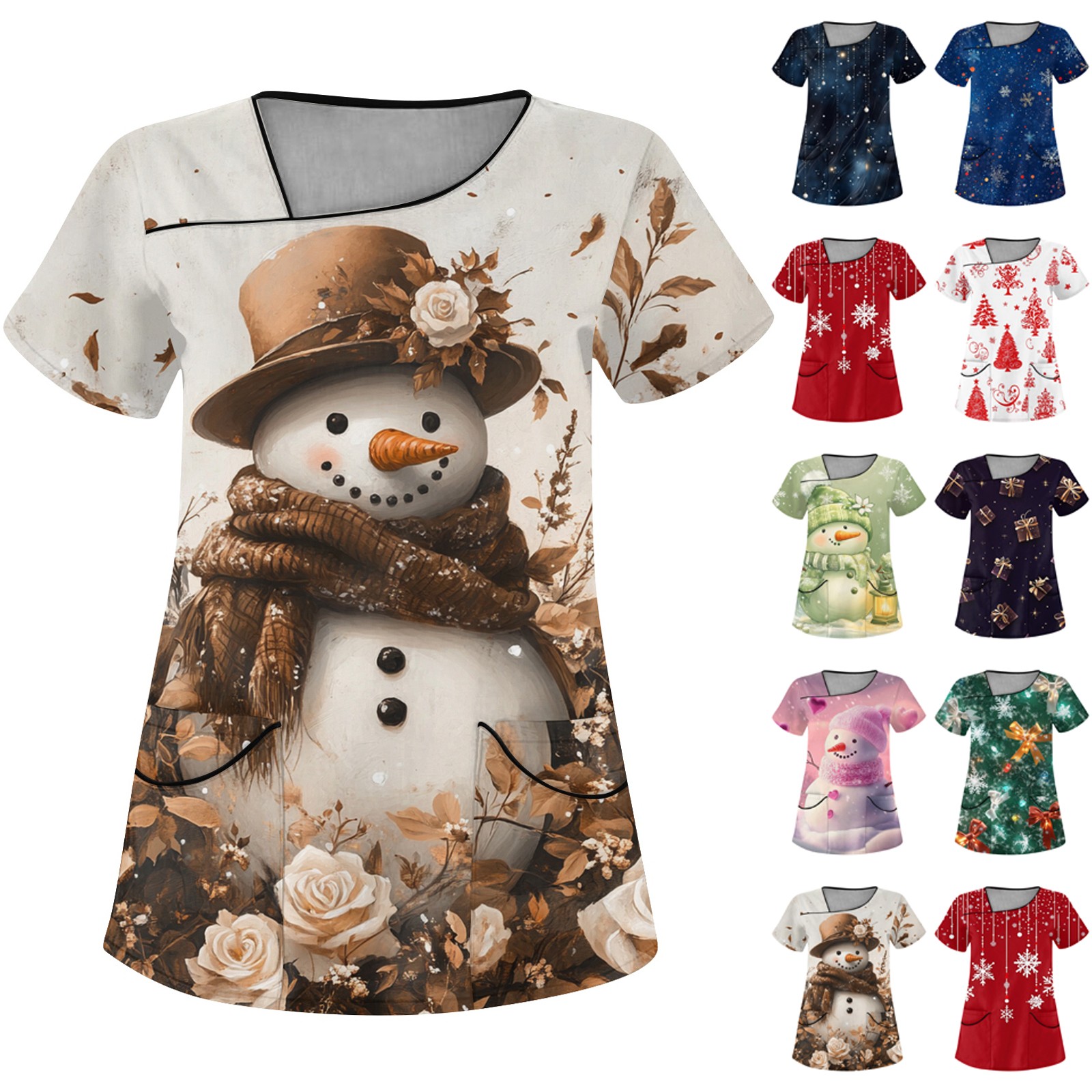 エルクの漫画プリントが施された女性用半袖Tシャツ,ナースユニ - Medical Lab Uniform のレビューと価格